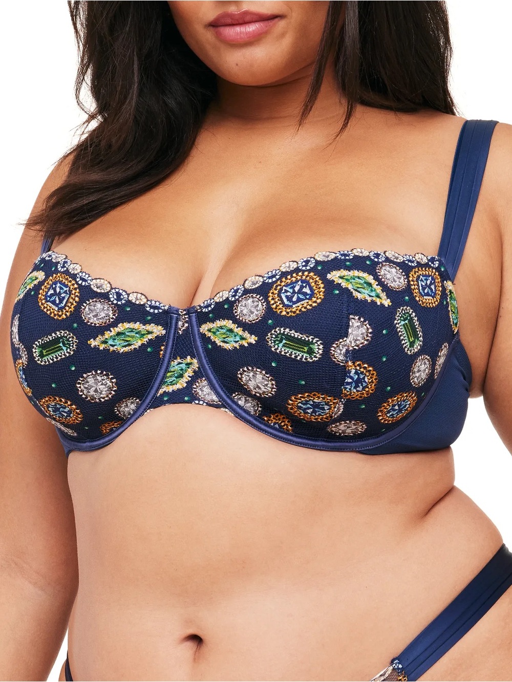 Adore Me Dianna 40DDD Navy Jewel Print Lace Balconette Bra